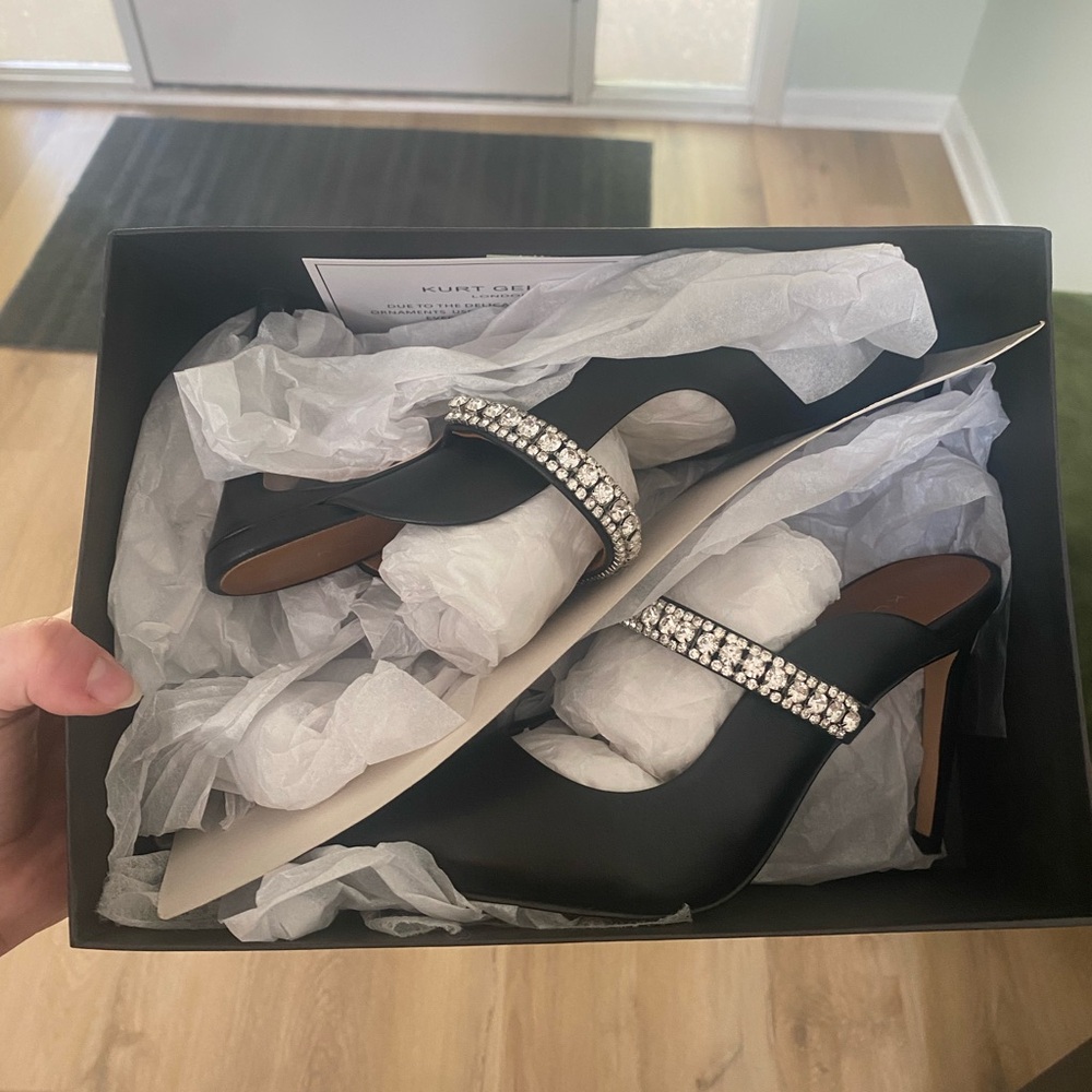 Kurt Geiger Duke Black Crystal Strap Mules - Picture 2 of 13